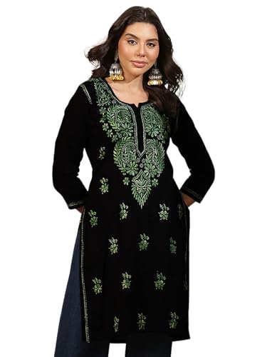 Image of Ada Hand Embroidered Lucknowi Chikankari Cotton Kurta Kurti for Women A411191