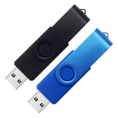 SIMAIOU 2PCS Multicoloured USB3.0 Flash Drives Metal Swivel Memory Stick 64GB Thumb Drives 3 Years Warranty (Black Blue(2 Pack), 64GB(USB3.0))