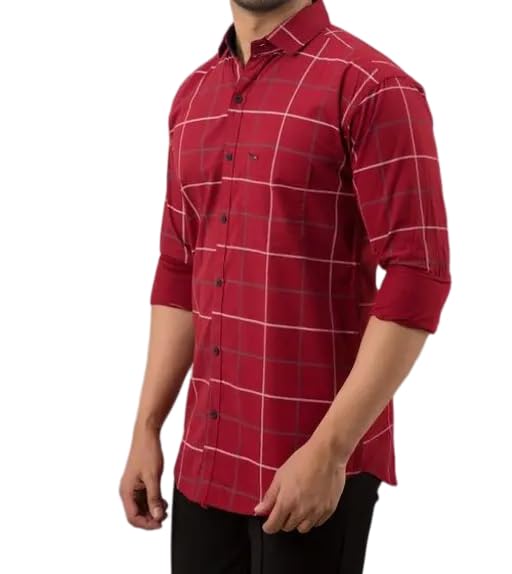 Image of Mahima Ethnic Centre's Men's Checkered Cotton Blend Long Sleeve Button Down Casual Plaid Shirt