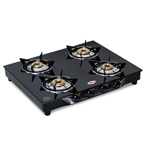 HORNBILLS LPG Premium 7MM Toughened Glass Stainless Steel Manual Ignition 4 Brass Burners Gas Stove 1 Year Warranty By Hornbills Appliances - Image 3