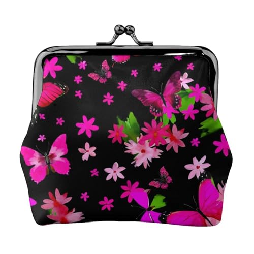 Pu Leather Buckle Coin Purse Garden-Flowers-Butterflies Girls Kiss-Lock Change Purse Wallets