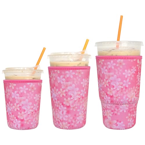 Image of 3 Pack Reusable Iced Coffee Sleeves - Xumbtvs Insulator Sleeve for Cold Beverages, Neoprene Coffee Cup Holder (Cherry)