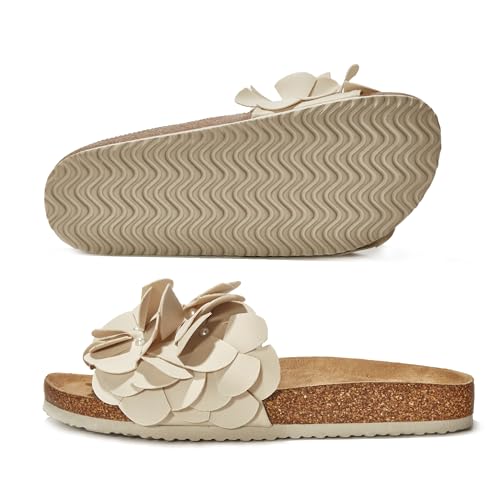 Image of PepStep Slide Sandals for Women or Ladies Dressy Summer Casual, Cute Bow Tie Knot On Top Strap, Comfy Slip On Cork Foot Bed