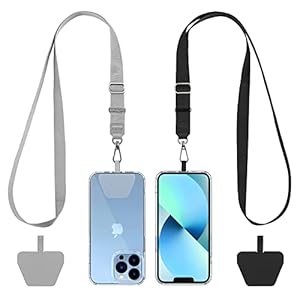 CACOE Phone Lanyard 2 Pack-2Ã Adjustable Neck Strap,2Ã Phone Patches,Universal Cell Phone Multifuctional Patch Lanyards Compatible with Most Smartphones(Black+Gray)