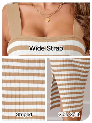 Image of MEROKEETY Womens Summer Striped Bodycon Midi Dress 2026 Beach Vacation Sleeveless Tank Ribbed Knit Baby Shower Sweater Dress