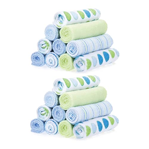 Image of Spasilk Washcloth Wipes Set For Newborn Boys And Girls, Soft Terry Washcloth Set-Pack Of 20, Blue Dot