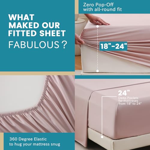 Bedlifes King Sheet Set, Extra Deep Pocket 18-24 Inches,1000Thread Count 100% Egyptian Cotton, Soft and Breathable Sateen 4-Piece,Light Pink