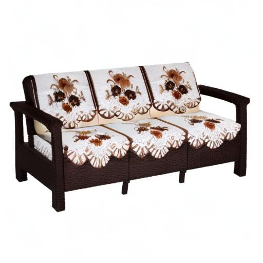 Image of The Furnishing Tree Cotton Floral Knitted Pattern 6 Pieces 3 Seater Sofa Cover Set Coffee