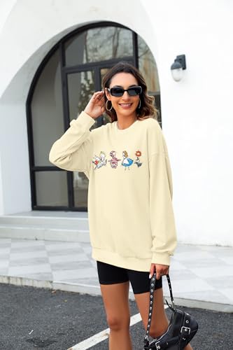 Image of BANGELY Fantastical Sweatshirt Women Cute Embroidered Fantastical Princess Sweater Family Vacation Shirt Long Sleeve Top