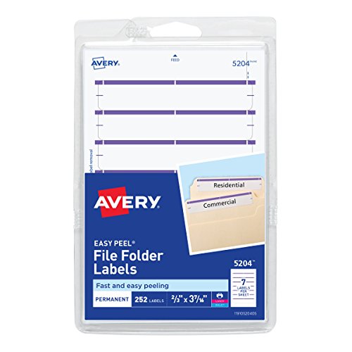 Avery Print or Write File Folder Labels for Laser and Inkjet Printers, 1/3 Cut, Purple, Pack of 252 (5204), 5/8