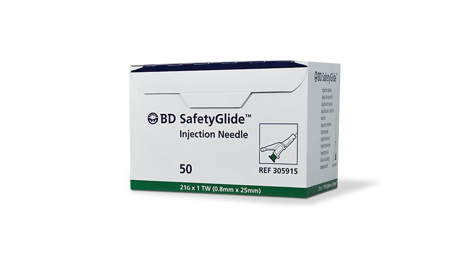 BD SafetyGlide Needle, 21 G x 1 in. #305915, (50 Count)
