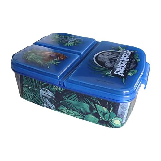 Fiambrera para Niños-Sandwichera con 3 Compartimentos para Guardería, Fiambrera con División Infantil de Plástico Libre de BPA, Gran regalo para niños(Jurassic World)