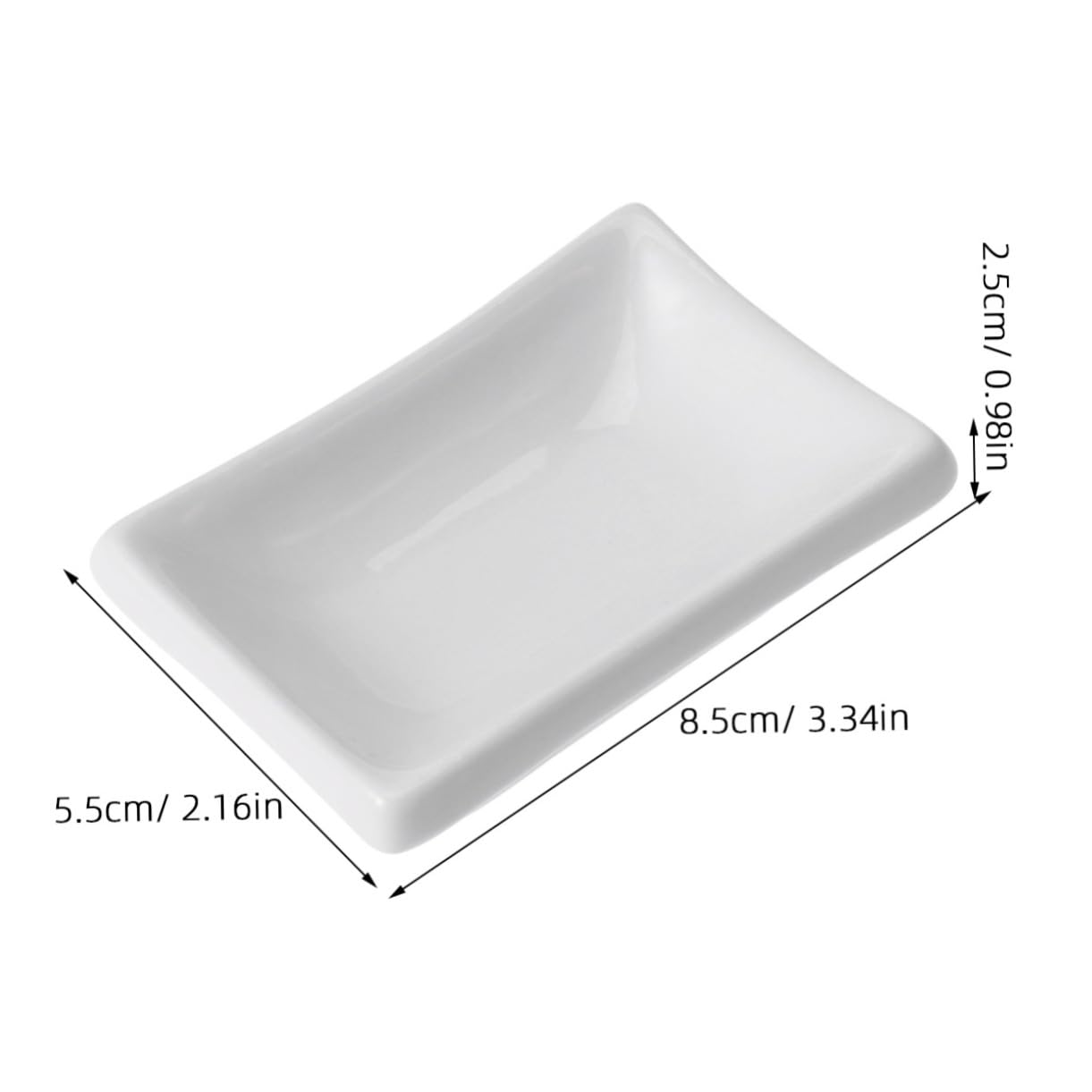 MUCKLILY 2Pcs Pure White Ceramic Soy Sauce Tray Rectangular Spice Dish for Dipping Appetizer Serving Bowl for Condiments for Everyday Use and Gatherings