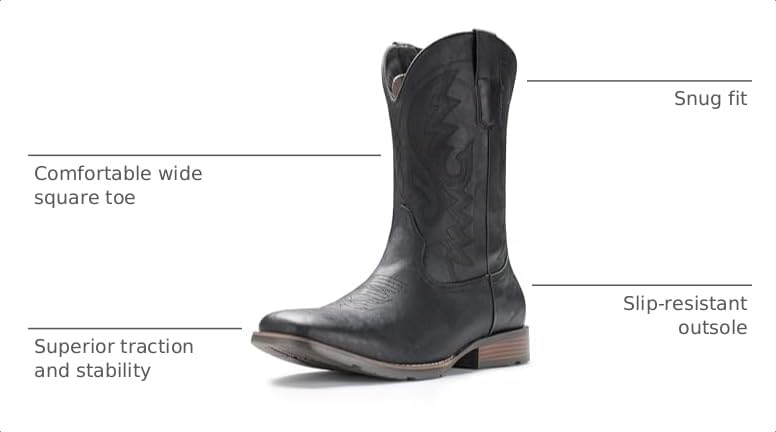 Image of IUV Cowboy Boots For Men with Wide Square Toe Western Retro Boot