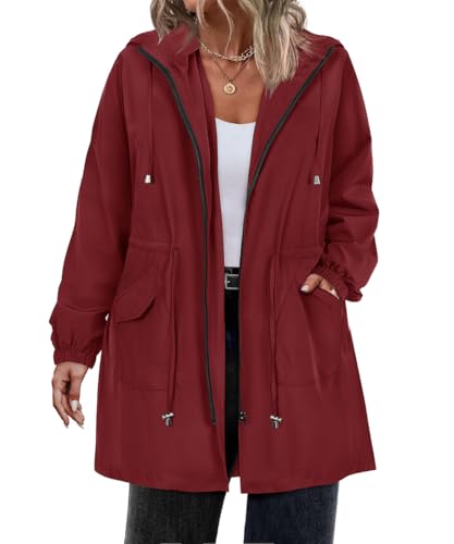 Amazon.com: CARCOS Plus Size Women's Raincoat Wine Red Hooded