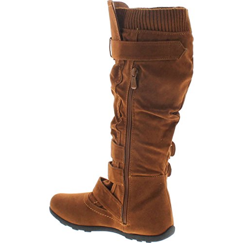 Image of Forever Link Women's Klein-70 Closed Round Toe Buckle Slouch Flat Heel Mid-Calf Boot