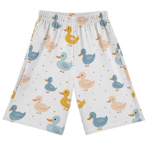 Duck Pattern Sleep Shorts Summer Pajama Shorts Elastic Waist Sleep Bottoms with Pockets 6-14 Years