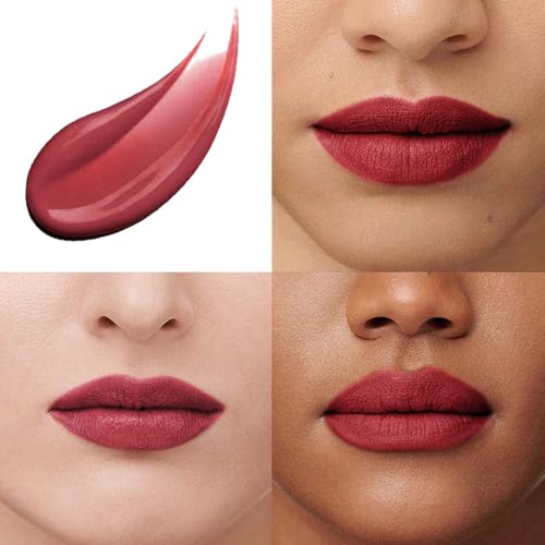 Image of evpct 1Pcs Ruby Red Matte Liquid Lipstick Lip Stain Sets for Women, Peony Flower Dark Red Matte+Lipstick Long Lasting Permanent 24 hr Hours Magic Lipstick 24 Hours original Waterproof, 04#