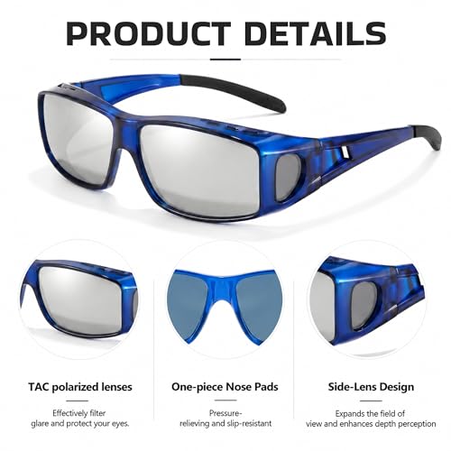 Image of SIPHEW Mirrored Sunglasses Polarized Fit Over Glasses for Men&Women | Wrap Around Sun Glasses,UV400 Protection,Lightweight & Comfortable,Driving,Outdoors