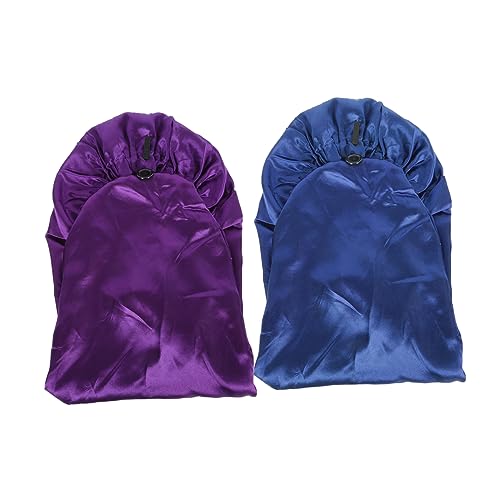 Healeved 2pcs Satin Night Sleep Bonnet for Women Wide-brimmed Hair Wrap Turban for Curly Hair Care for Sleeping Makeup and Housework