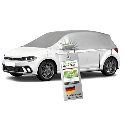 WALSER Abdeckplane Auto All Weather, Abdeckplane wasserdicht, 100% wetterfeste Autoabdeckplane, Autoabdeckung Outdoor, Autoabdeckplane wasserdicht, Autoplane Halbgarage Größe 3 PKW Silber