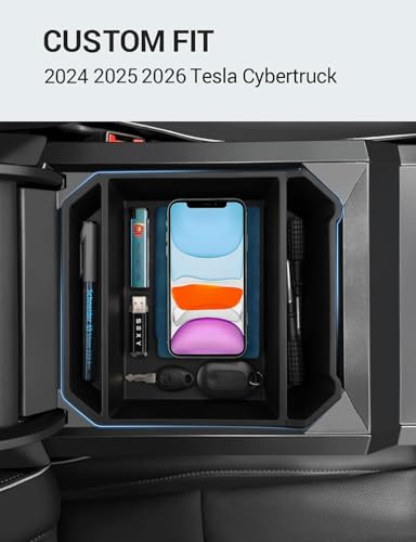 Image of Motrobe Center Console Organizer for Tesla Cybertruck 2024 2025 2026 Premium TPE Anti-Slip Armrest Storage Tray, OEM-Style Interior Accessories, No-Rattle Insert Box for Sunglasses, Phone & Coins