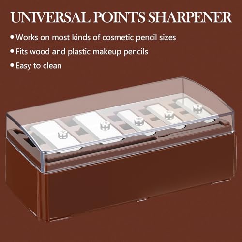 Image of Honoson 2 Pcs 5 Hole Cosmetic Long Point Manual Pencil Sharpener with Plastic Lid Makeup Eyeliner Pencil Sharpener (Brown)