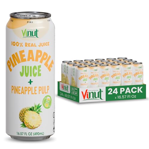 Image of Vinut Natural Pineapple Juice Drink with Pulp, (16.57 fl oz, Pack of 24) - Real Pineapple Juice, No Sugar Added, Gluten Free, GMO-Free