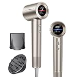 Hair Dryer, 150000RPM High-Speed Hairdryer for Fast Drying, Low Noise, HD Display, 5 Temps & 2 Speeds, 500 Million Negative Ionic Blow Dryer with Diffuser & Nozzle, Gold