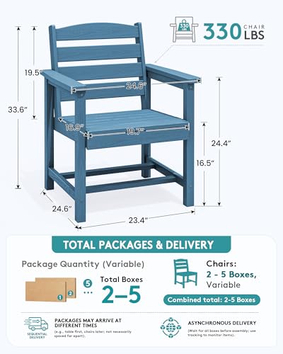 Image of SERWALL Outdoor HDPE Dining Chairs with Arms & Widended Seat, Set of 2, Blue