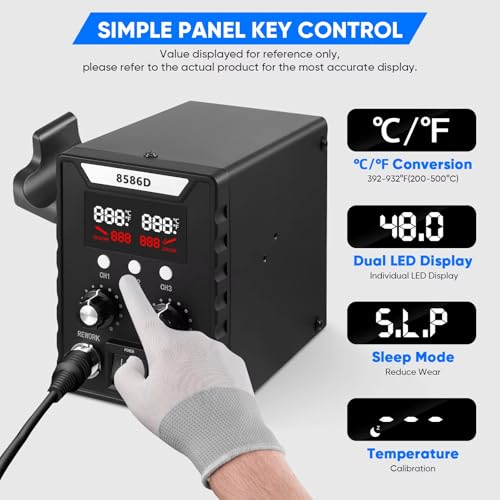 Image of Serplex 2 in 1 Hot Wind Gun Solder Iron SMD Rework Soldering Station Kit 700W /220V Tabletop Hot Wind Gun Tin Solder Iron Working Station Adjustable SMD Soldering Station with Dual LCD Digital Display