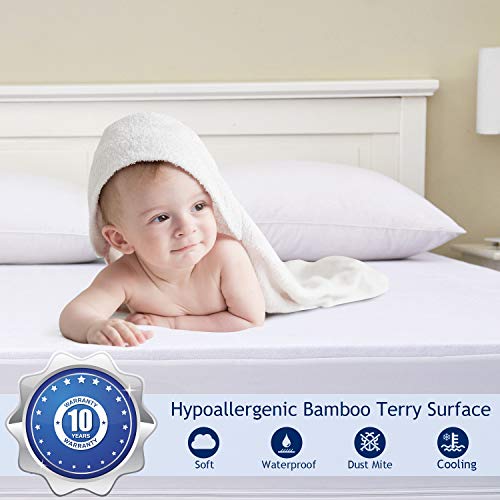 Premium Cooling Bamboo Zippered Mattress Encasement 6-Sided Waterproof Mattress Protector Hypoallergenic Noiseless Mattress Cover Cotton Terry Surface Mattress Pad Cover (King)