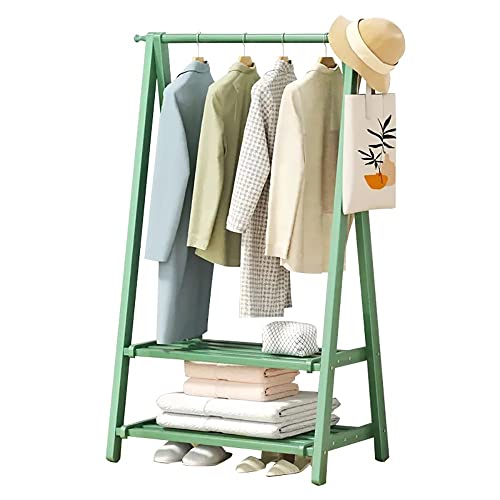 Perchero de bambú para ropa, perchero resistente con armario de almacenamiento abierto y estante organizador de zapatos de 2 niveles para colgar ropa