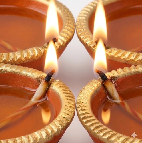 Image of Pure Source India Traditional Handmade Earthen Clay Big Size Diya for Laxmi Poojan, 4 Pieces | Elegant Blue Color (4 Pieces) - Premium Terracotta Akhand Jyot for Diwali, Puja & Festive Decor (Orange)