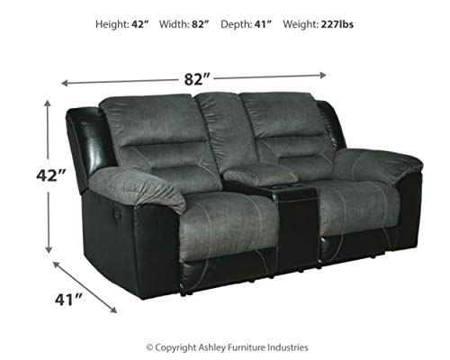 Signature Design By Ashley Earhart Faux Leather Manual Double Reclining Loveseat With Storage Console, Gray & Black #TOP2