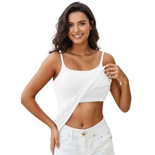 Image of Women's Shelf Bra Camisole Tops Adjustable Spaghetti Strap Cami Tank Cotton Undershirts