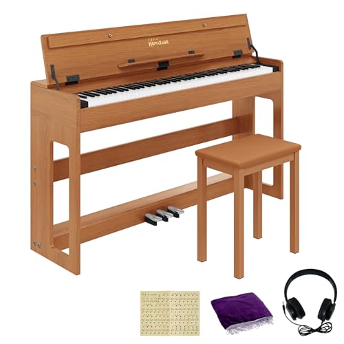 NOVATAGE 88-Key Weighted Piano Keyboard, Hammer Action Digital Piano with Speakers, Wooden Electric Piano with bench, Triple Pedal, Headphone, cover, Supports MIDI Connecting (Brown)