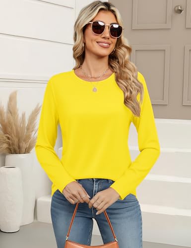 YUCOLEN Women's Cotton Long Sleeve Shirts Crewneck Cotton Basic T-Shirt Solid Color Soft Comfy Casual Tops Tees for Women4
