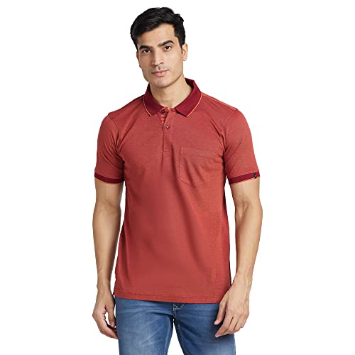 Image of Raymond Men's Pure Cotton Jacquard Pattern Contemporary Fit Polo Collar Polo Neck Half Sleeve Casual T-Shirt