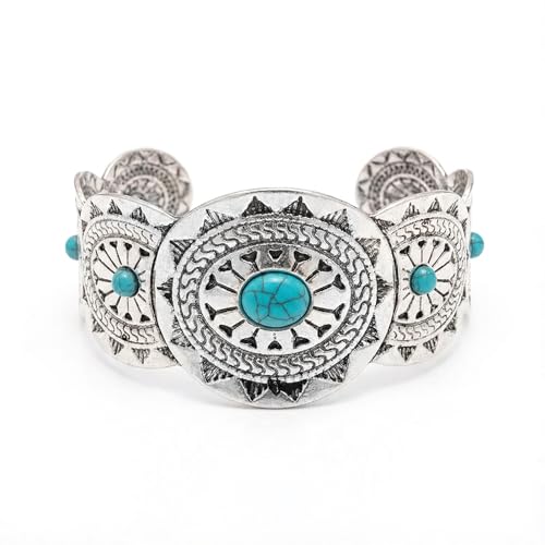 Bmpzery Western Bracelets for Women,Vintage Silver Turquoise Cuff Bracelet Wide
