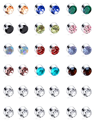 18 Pairs Magnetic stud Earrings Colors CZ Earrings Set Fake Earring Jewelry Clip on No Piercing Earrings Studs for Women Men 4MM 6MM