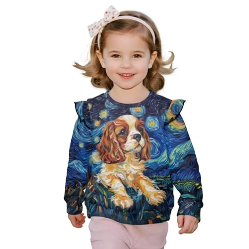 Xpyiqun Ruffle Sweatshirts Size 1-8 Years Lightweight Crewneck Pullover Tops for Girls Kids Long Sleeve T-Shirts