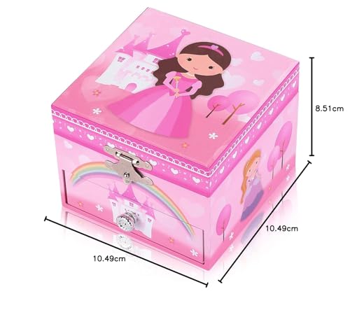 TAOPU Sweet Square Musical Jewelry Box with Pullout Drawer and Spinning Princess Girl Figurines Music Box Jewel Storage Case for Girls