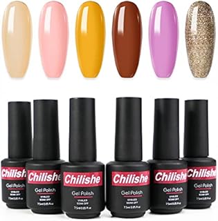 Chilishe Nude Pink Gel Polish Lacquer Set of 6 Colors Pink Yellow Purple Classic Nail Gel Collection Kit LED Curing Esmalte De Uñas for Beginners