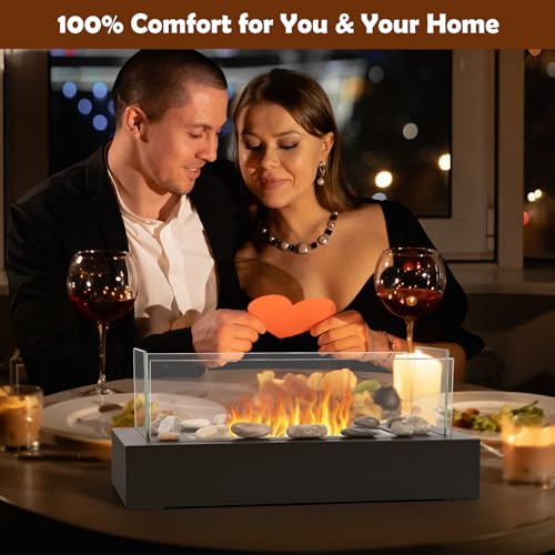 Tischkamin, Comius Sharp Rechteckige Tischplatte Feuerstelle mit 4-seitigem Glas, Mini Portable Kamin für Patio Hinterhof Valentinstag Housewarming Geschenke, realistische Verbrennung