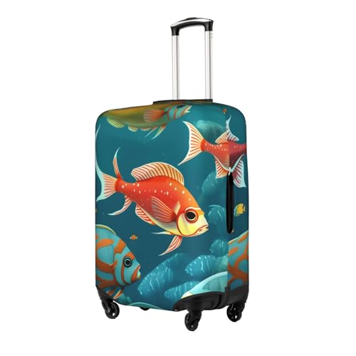 Ocean Underwater Fish Print Practical Elastic Washable Travel Luggage Cover with Concealed Zipper for Suitcases2