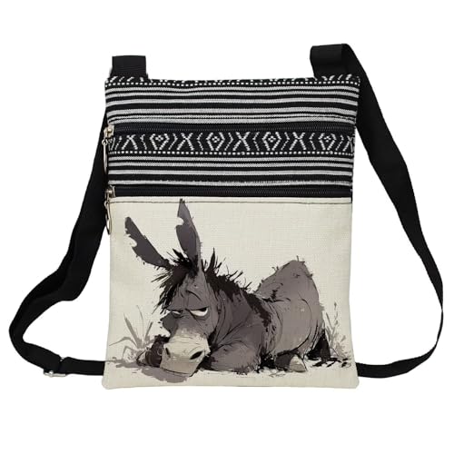 Funny Donkey Messenger Bag Small Ethnic Pattern Printed Adjustable Strap Crossbody Zipper Bag Funny Donkey Phone Bag Wallet Cute Shoulder Handbag for Women Friends -2