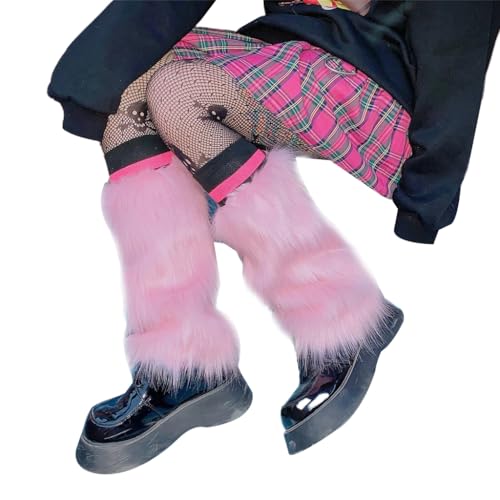 Women Girls Faux Leg Warmer Autumn Winter Vintage Furry Plush Boot Cuffs Long Socks