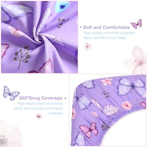 Image of JISEN Baby Crib Sheets Soft Breathable Butterfly Fitted Crib Sheets Baby Sheet for Standard Crib and Toddler Mattress Bed Sheets for Crib for Boys Girls Neutral 52x28 Inch