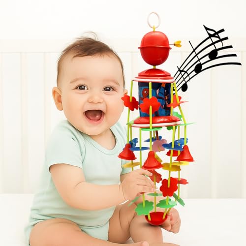 Image of Musical Merry Go Round Cradle Jhoomer Toy for Newborn Baby | Soothing Sound | Red Color Decorative Jumar for Infant Sleep & Play (Key Operator)